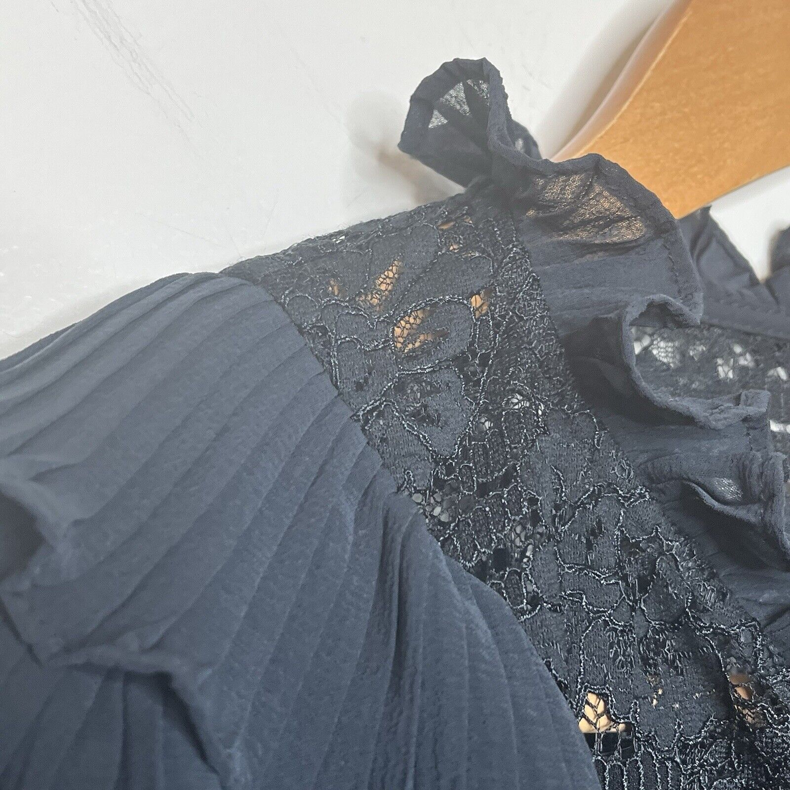 Anthropologie Ruffled Sheer Long Sleeve Blouse Black Womens S Whimsigoth — image 4 of 8